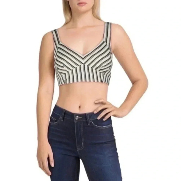 BCBGmaxazria striped linen blend crop top 6 - Picture 1 of 9